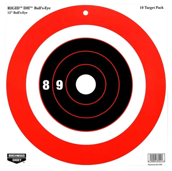 Birchwood Casey 37211 Rigid DH Bullseye Tagboard Hanging 12" x 12" Black/Orange 10 Pk.