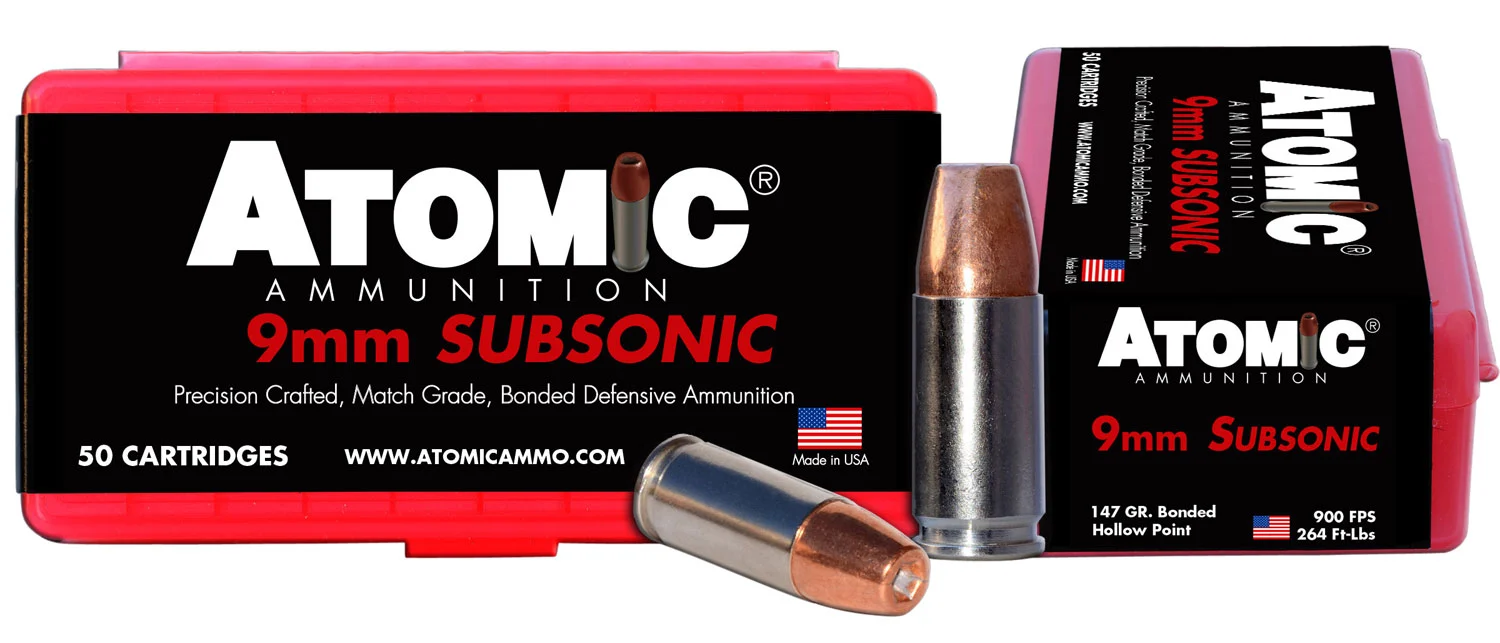 Atomic 9mm Luger 147gr SUBSONIC Brass – 50rd